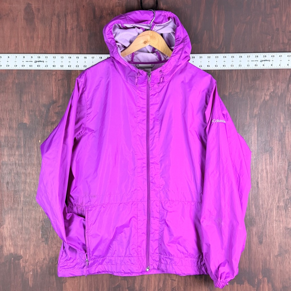 Columbia Womens Magenta Purple Full Zip Hooded Windbreaker Jacket XL 1558651